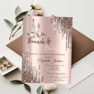 Eleganter Roségold-Tropfen-Brunch & Bubbly-Brautju Einladung
