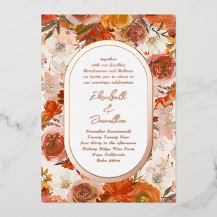 Eleganter Roségoldrahmen Florale Fülle Hochzeit Folieneinladung