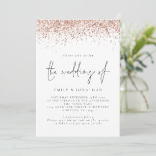 Eleganter Rosen Gold Glitter QR-Code Hochzeit Einladung