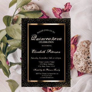Eleganter Rosen-Gold Rahmen Konfetti Quinceañera Einladung