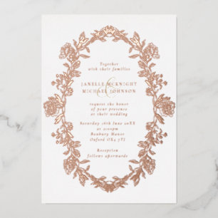 Eleganter Rosen-Gold-Toile-Floral-Kranz-Hochzeit Folieneinladung
