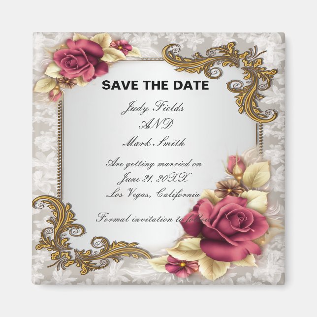 Eleganter Rosen-Save the Date Magnet (Vorne)