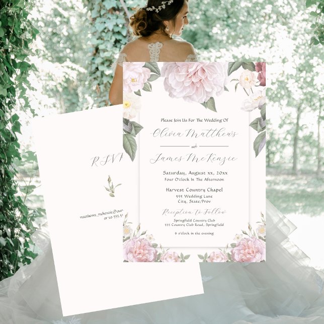 Eleganter Rosengarten Einladung zur Hochzeit (Elegant Pink Roses Garden Wedding Invitation 5 x 7)