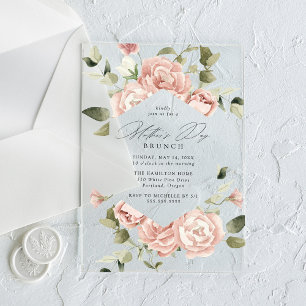 Eleganter Rosengarten-Muttertagsbrunch in Rosa Acryleinladungen