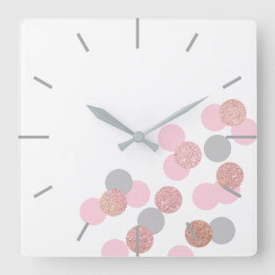 eleganter RosengoldGlitter-Pastellrosa Confetti Quadratische Wanduhr
