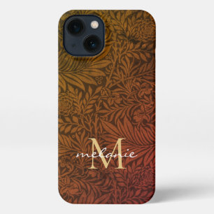 Eleganter Rost Orange Gold Blumen Script Monogramm iPhone 13 Hülle