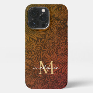 Eleganter Rost Orange Gold Blumen Script Monogramm iPhone 13 Pro Hülle