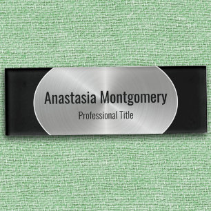 Eleganter, rostfreier Silber Oval Black Text Namenschild