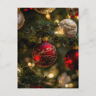 Eleganter Rot-Gold-Weihnachtsbaum Feiertagspostkarte