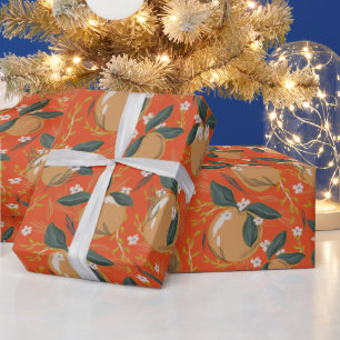 Eleganter Rot-Grün-Gold-Winter-Früchtetag Geschenkpapier