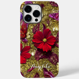 Eleganter Rot- und Gold-Blume Personalisierter Nam Case-Mate iPhone 14 Pro Max Hülle