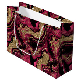 Eleganter Rot- und Gold-Glitzer Agate Birthday Große Geschenktüte