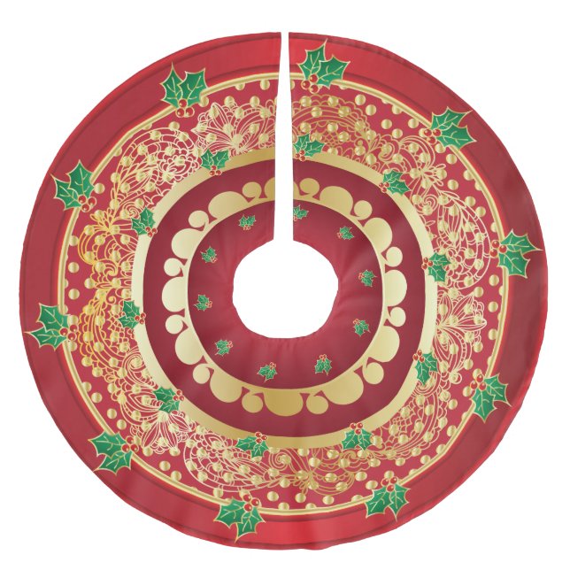 Eleganter Rot-und Polyester Weihnachtsbaumdecke (Vorderseite)