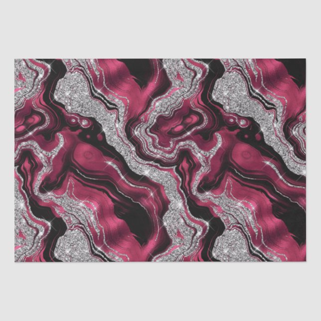 Eleganter Rot- und Silberner Glitzer Agate Birthda Seidenpapier (Vorderseite)