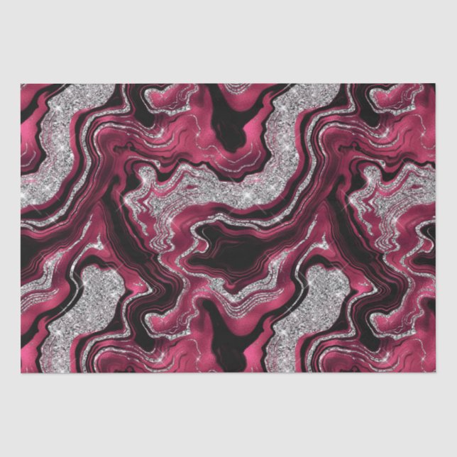 Eleganter Rot- und Silberner Glitzer Agate Birthda Seidenpapier (Vorderseite)
