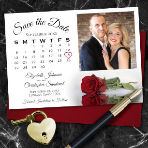 Eleganter Rote Rose Kalender & Foto Hochzeit Save The Date