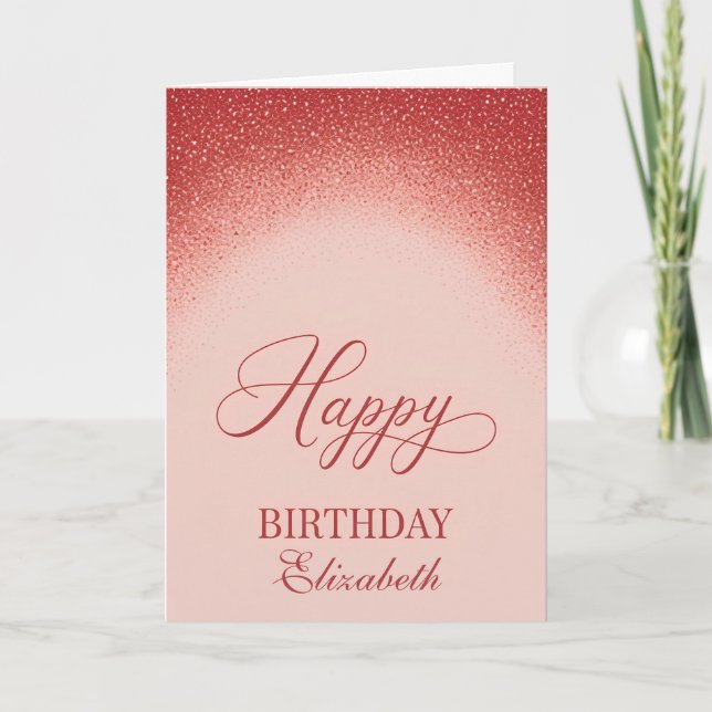 Eleganter roter Blush-Gradient-Geburtstag Karte (Vorderseite)