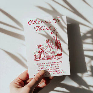 Eleganter Roter Cheers auf Dreißig Cocktail Geburt Einladung