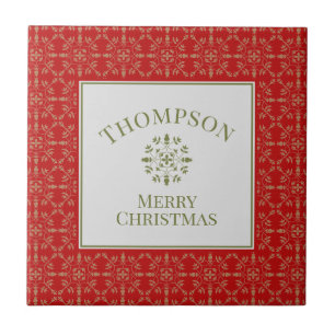 Eleganter roter Feiertags-Vintage-Christmas-Name Fliese