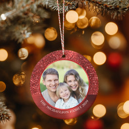 Eleganter Roter Glitzer Foto Metallische Weihnacht Keramik Ornament