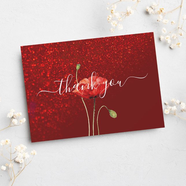 Eleganter Roter Glitzer Script Beerdigung Dankesch Dankeskarte (Von Creator hochgeladen)