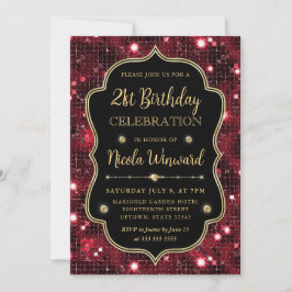 Eleganter Roter Glitzer Vintag Frame Geburtstag Einladung