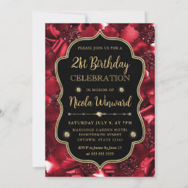 Eleganter Roter Glitzer Vintag Frame Geburtstag Einladung