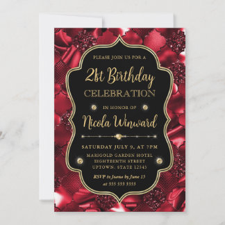 Eleganter Roter Glitzer Vintag Frame Geburtstag Einladung