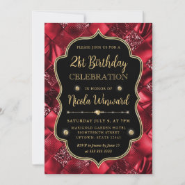 Eleganter Roter Glitzer Vintag Frame Geburtstag Einladung