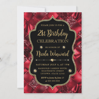 Eleganter Roter Glitzer Vintag Frame Geburtstag Einladung