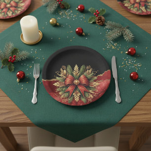 Eleganter roter goldener Weihnachtskranz Marmor Pappteller