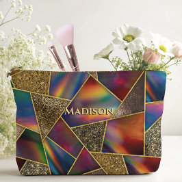 Eleganter roter goldholografischer geometrischer zubehörtasche