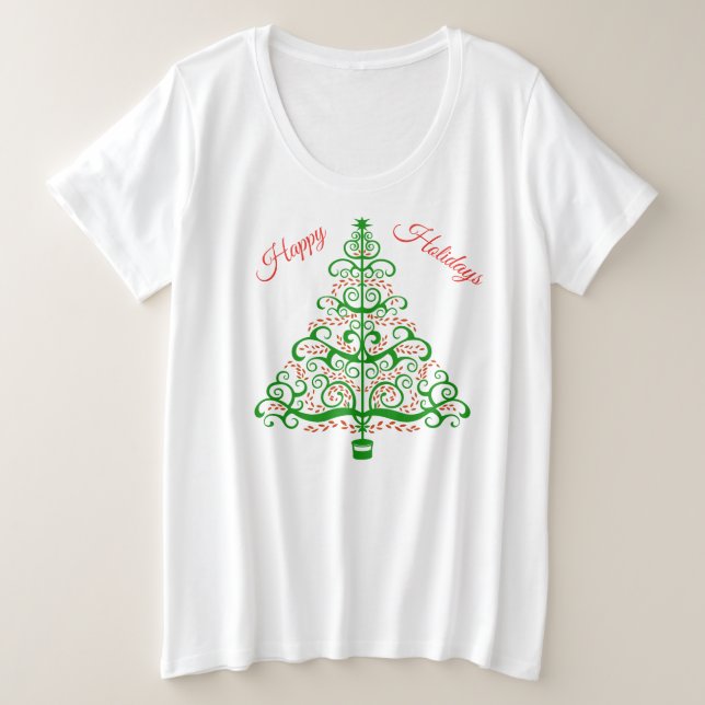 Eleganter Roter Grüner Weihnachtsbaum Große Größe T-Shirt (Design vorne)