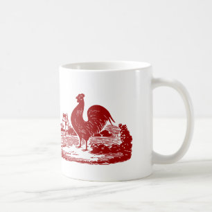 Eleganter roter Hahn-Vintager Land-Bauernhof Kaffeetasse
