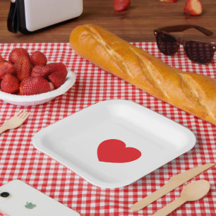 Eleganter roter Herz 7" quadratischer personalisie Pappteller
