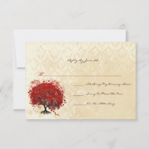 Eleganter roter Herzblatt-Baum Hochzeit  Einladung