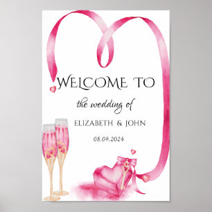 Eleganter Roter Herzen Champagnerglas Poster