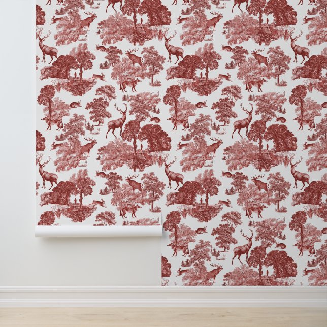 Eleganter Roter Hirschwald Toile Tapete (Anwendung)