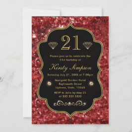 Eleganter Roter Imitat Glitzer & Goldener Winter G Einladung