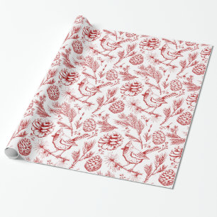 Eleganter Roter Kardinal Bird, Pine and Winter Ber Geschenkpapier