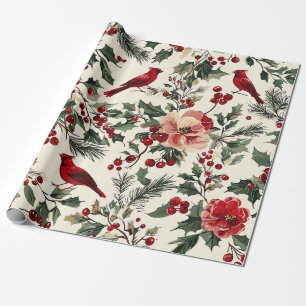 Eleganter roter Kardinal-Winter-Botanik-Cream Geschenkpapier