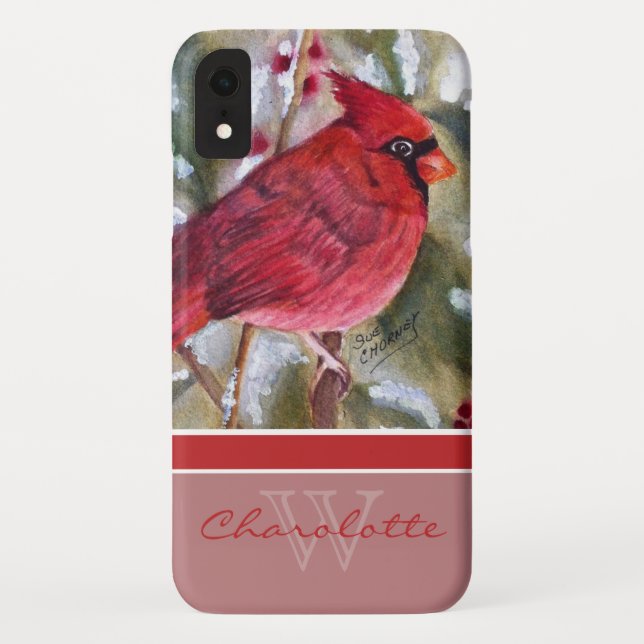Eleganter roter Kardinals-Monogramm-Name Case-Mate iPhone Hülle (Rückseite)