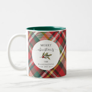 Eleganter roter Karo-Familien-Weihnachtsschmuck Zweifarbige Tasse