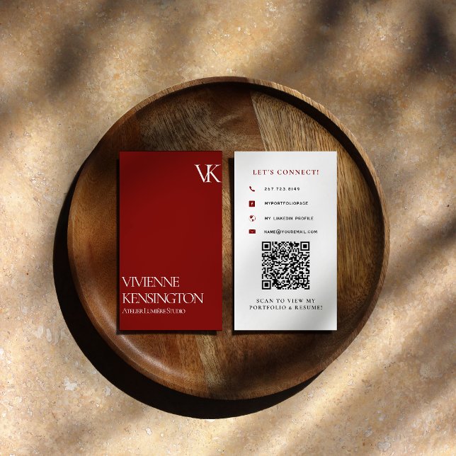 Eleganter roter minimalistischer QR-Code Visitenkarte (Von Creator hochgeladen)