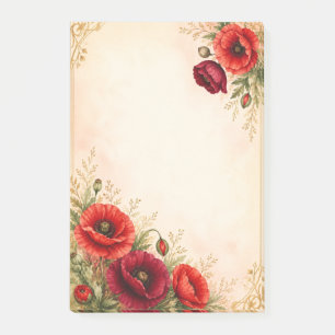 Eleganter roter Mohn-Garten Aquarell Post-it Klebezettel