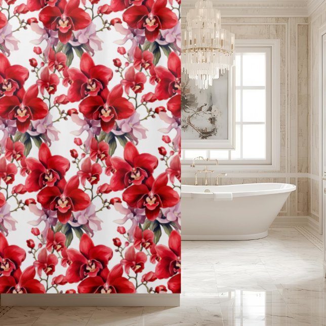 Eleganter roter Orchideen-Duschvorhang Duschvorhang (Von Creator hochgeladen)
