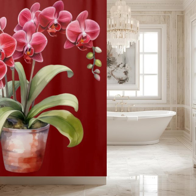 Eleganter roter Orchideen-Duschvorhang Duschvorhang (Von Creator hochgeladen)