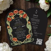 Eleganter roter Pfingstrosen-Jugendstil-Hochzeitsb