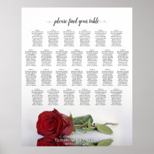 Eleganter roter Rosen-Tischplan für 26 Tische zur  Poster