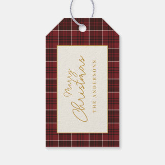 Eleganter roter Tartan-Karo-Weihnachten Geschenkanhänger